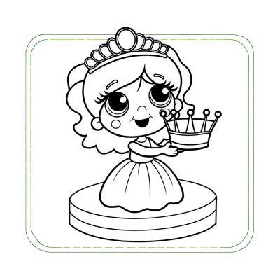 Cartoon princess receiving crown at coronation ceremony coloring page