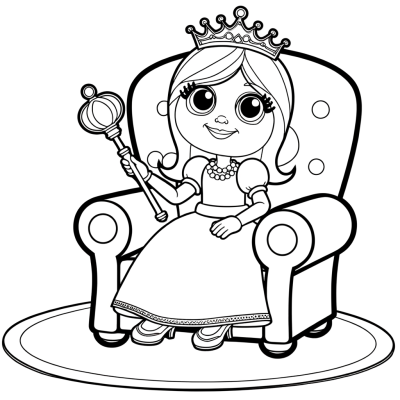 Cartoon princess sitting on throne holding a royal scepter