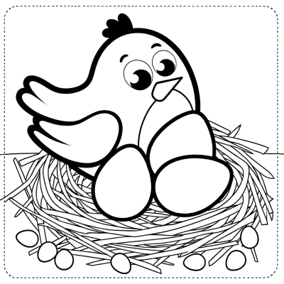 Cartoon robin bird coloring page with eggs in nest for spring