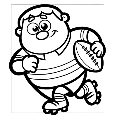 Cartoon rugby player running with ball coloring page for kids