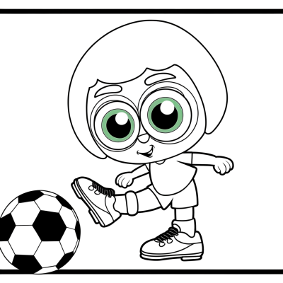 Cartoon soccer corner kick coloring page showing players taking a corner kick
