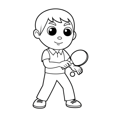 Cartoon table tennis player returning serve coloring page for kids