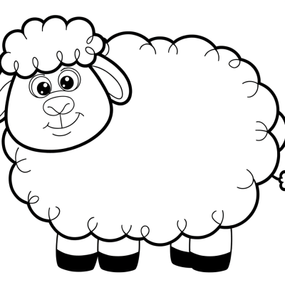 Cartoon woolly sheep with thick fluffy coat coloring page