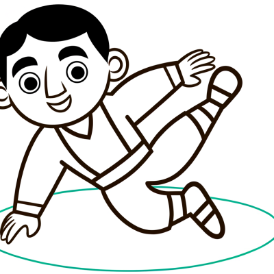 Cartoon wrestler in takedown position coloring page for kids