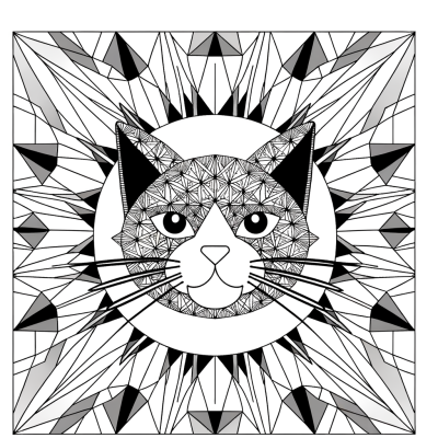 Cat mandala coloring page with intricate whisker details
