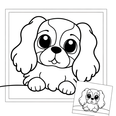 Cavalier King Charles Spaniel coloring page showing a gentle dog with long ears and sweet expression