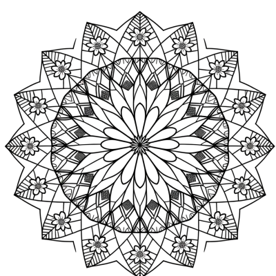 Cherry blossom mandala coloring page featuring Japanese sakura flowers in circular geometric pattern