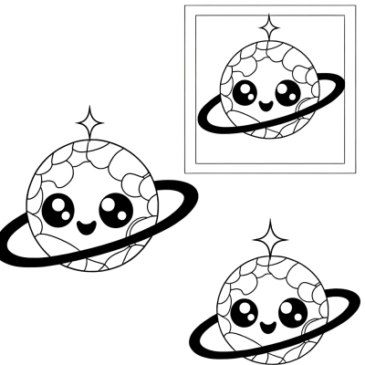 Coloring page of a cute chibi planet character with a happy smiling face and simple cartoon features