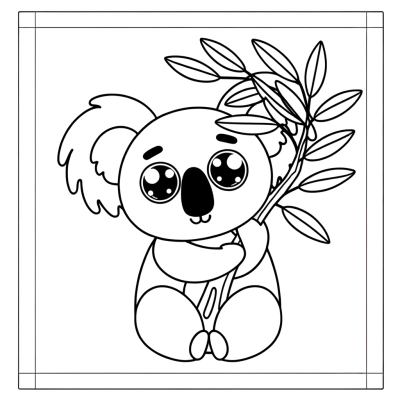 Cute koala bear hugging eucalyptus branch coloring page for kids