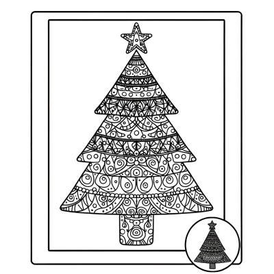 Decorated Christmas tree with a star on top coloring page