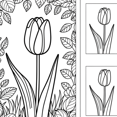 Elegant tulip standing tall in a garden coloring page