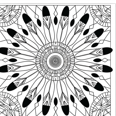 Detailed feather mandala coloring page with native tribal patterns and intricate circular design elements