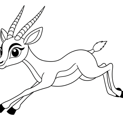 Coloring page of a graceful gazelle leaping through the air with outstretched legs