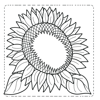 Giant sunflower coloring page with large flower head and petals