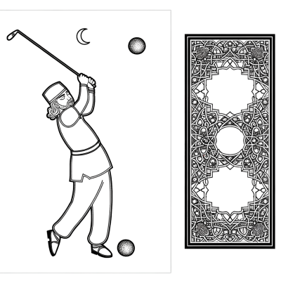 Golfer swinging club at ball on tee coloring page