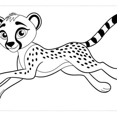 Coloring page of a graceful cheetah running at full speed with detailed spots and athletic pose