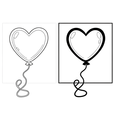 Heart balloon floating with string coloring page