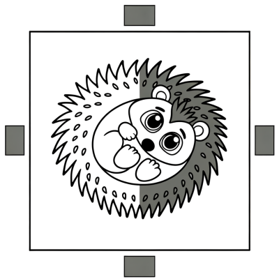 Coloring page of a cute hedgehog curled into a spiky ball