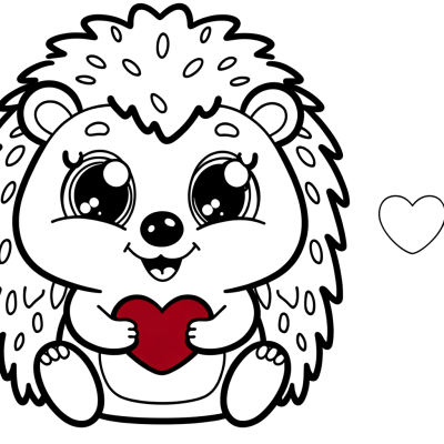 Coloring page illustration of a cute hedgehog holding a small red heart