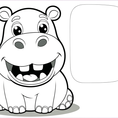 Coloring page of hippopotamus with mouth wide open showing large teeth