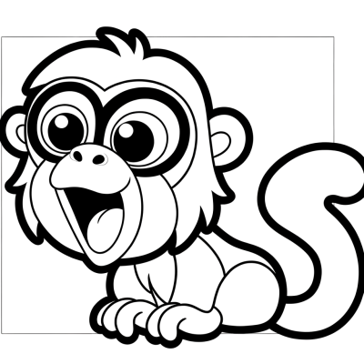 Coloring page of a howler monkey with mouth open, calling loudly in a jungle setting