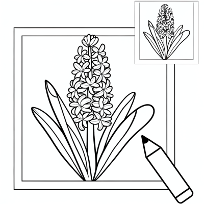 Hyacinth flower coloring page showing detailed spring bloom outline