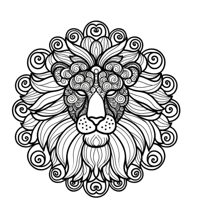 Lion Mandala with Majestic Mane Swirls Coloring Page
