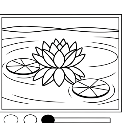Lotus flower coloring page showing a detailed bloom floating on water with ripples