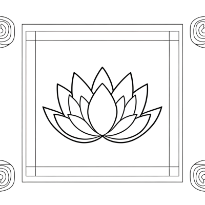 Sacred lotus flower coloring page with spiritual symbols and detailed petals
