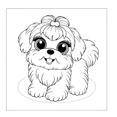 Coloring page of a cute Maltese puppy with fluffy white coat