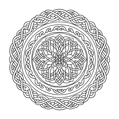 Celtic knot mandala coloring page with intricate circular patterns and traditional Celtic designs