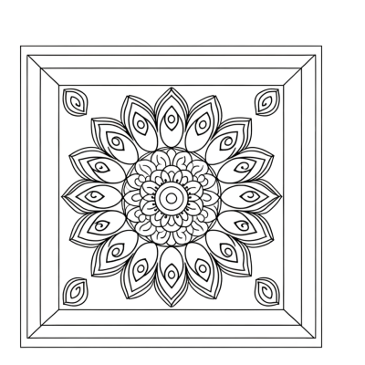 Peacock feather mandala coloring page with intricate symmetrical design featuring peacock plume patterns