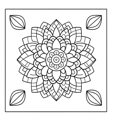 Rose petal mandala coloring page with circular floral pattern
