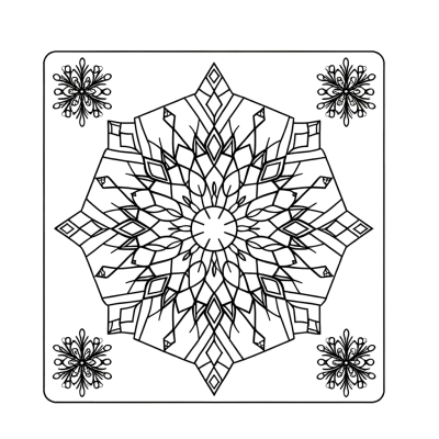 Snowflake crystal mandala coloring page with intricate geometric patterns and winter snowflake designs