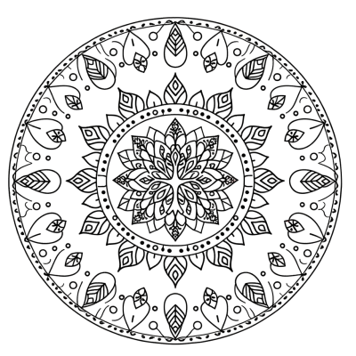 Tree of Life mandala coloring page with intricate patterns and geometric designs around a central tree symbol