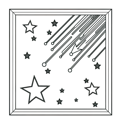Meteor shower coloring page showing shooting stars and meteors falling through the night sky