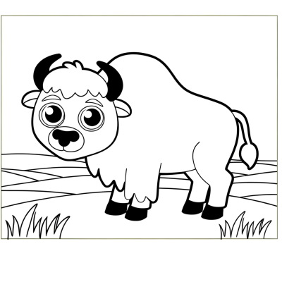 Coloring page of a mighty bison standing in open prairie grassland