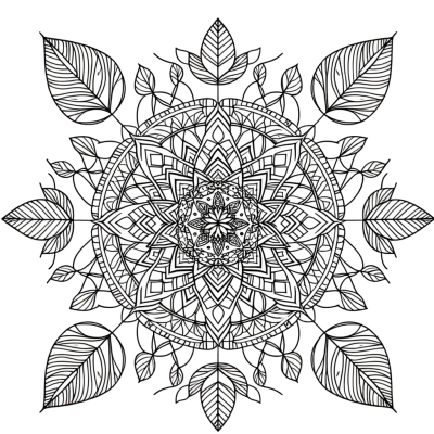 Nature mandala with leaves and vines coloring page