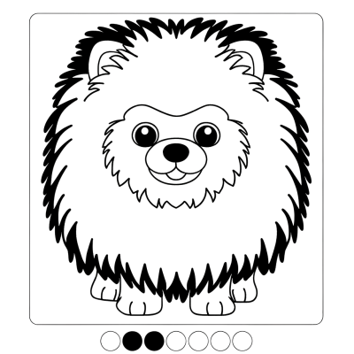 Coloring page of a fluffy Pomeranian dog with lion-like appearance