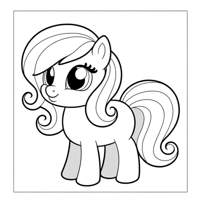 Coloring page of a pony with long flowing mane and tail