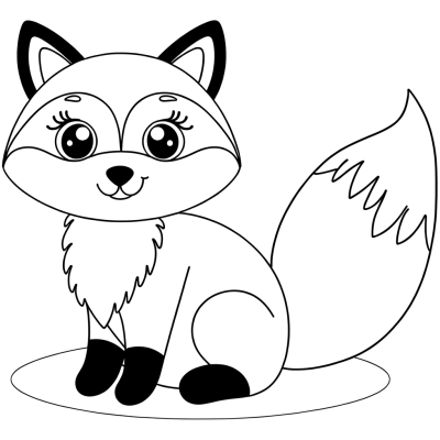 Coloring page of a red fox sitting alertly with a large fluffy tail