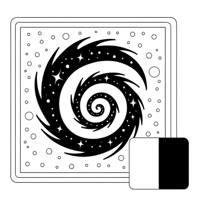 Spiral galaxy coloring page showing top-down view with swirling arms and cosmic details