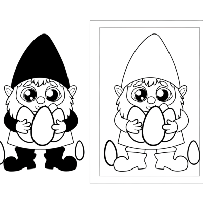 Spring garden gnome with Easter eggs coloring page for kids