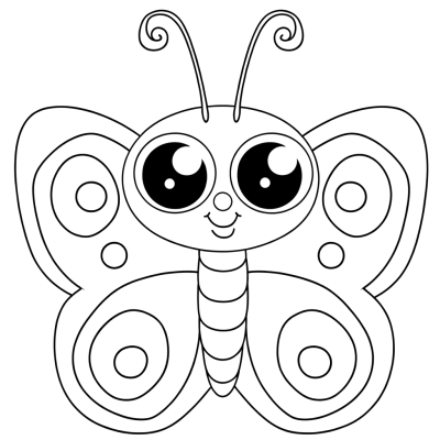 Symmetrical butterfly coloring page with matching wing patterns for kids