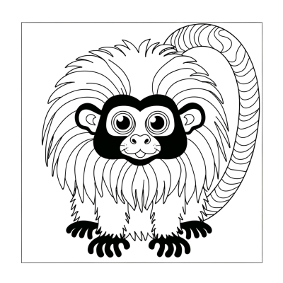 Coloring page illustration of a tamarin monkey with a fluffy mane