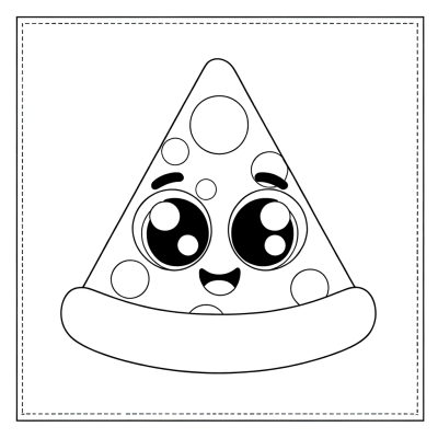 Triangular pizza slice coloring page with cheese and toppings outline