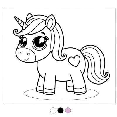 Coloring page of a unicorn with a decorative heart on its side