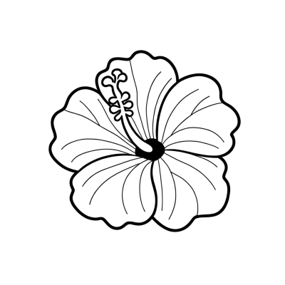 Printable coloring page of a large hibiscus flower with detailed petals outlined in black on white background