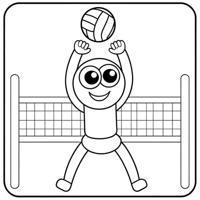 volleyball player spiking ball over net coloring page