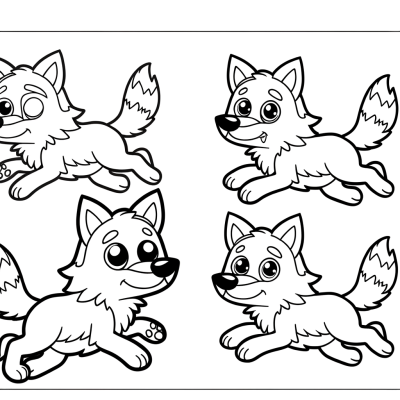 Coloring page illustration of a wolf pack with multiple wolves running together